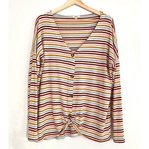 4/$20 ARDENE M Striped V-Neck Cardigan Long Sleeve Sweater Twist Front